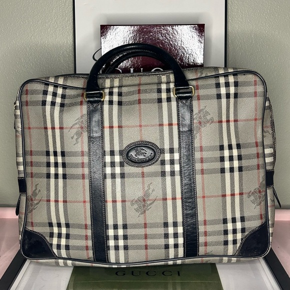Burberry Nova Check Briefcase - Black, Gray, and Red - Picture 1 of 7